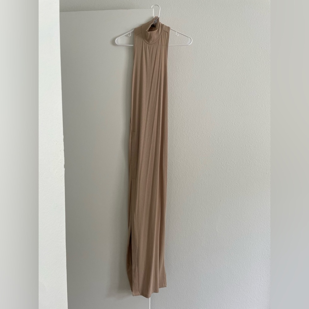 Tan Mock Neck Maxi Dress